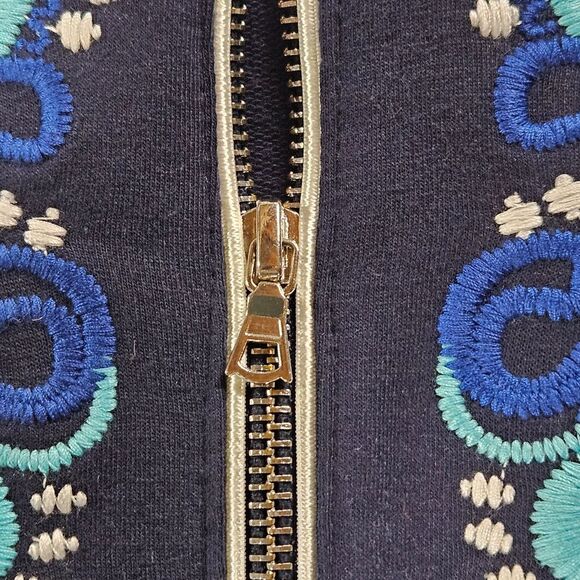 Boston Proper Sport Navy Blue Intricate Embroidery Long Sleeve Full Zip Jacket - Picture 6 of 12